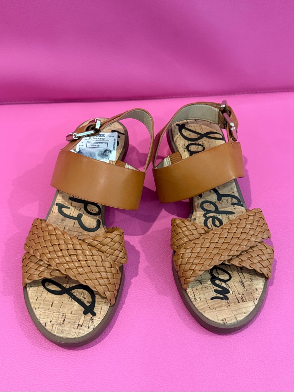 Sam Edelman Cognac Braided Leather Platform Sandals